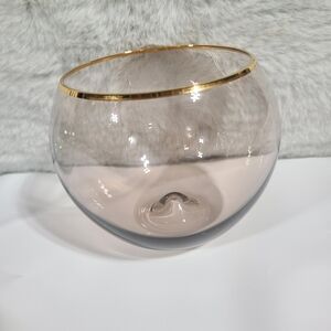 Anthropologie 24k Gold Rimmed Stemless Wine Glasses, Set Of 4, Amber Color, New
